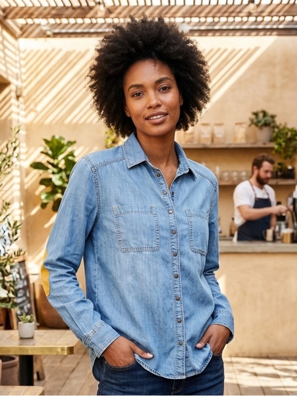 Buffalo David Bitton Light Blue Denim Shirt with suede patches